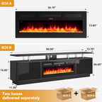 MXV 80" Fireplace TV Stand for Living Room, 36" Electric Fireplace with Adjustable Flames & Double LED Lights, Remote Control, Storage Cabinet with High Gloss Board, Fits TVs Up to 90", Black & Black