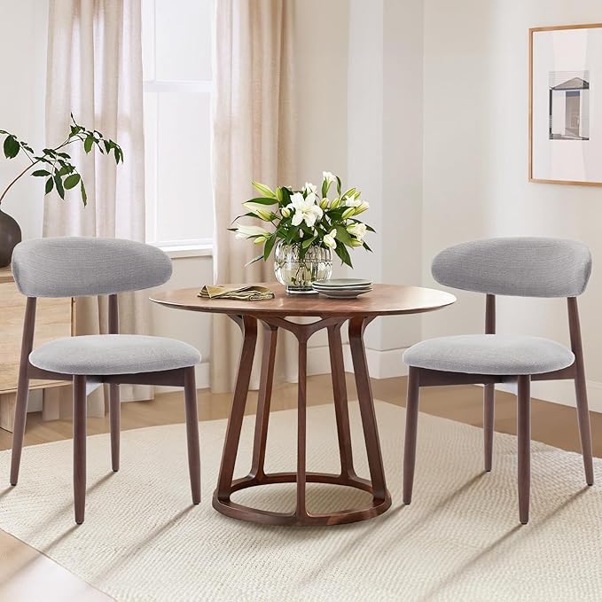 COLAMY Wooden Dining Chairs Set of 4, Modern Fabric Upholstered Dining Room Chair, Farmhouse Kitchen Chair with Foot Pegs, Light Grey