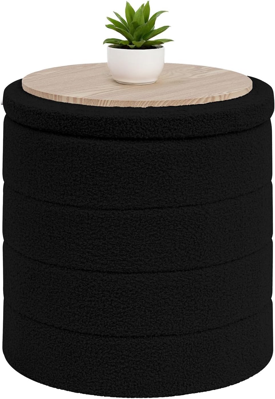 B FSOBEIIALEO Folding Storage Ottoman, Round Sherpa Ottomans, Black | 16.9&qu...
