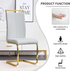 AZmac Modern Leather Dining Chairs Set of 8,Armless Kitchen Chairs,Dining Room Chairs with Upholstered Padded Seat and Sturdy Golden Legs for Dining Room,Kitchen (Set of 8, Light Grey-Gold Leg)