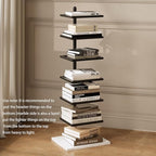 Vertical Bookshelf,Metal Spine Book Tower,Small Bookshelf for Small Spaces,Floor-Mounted Invisible Shelves with Marble Base for Living Room Bedroom Office