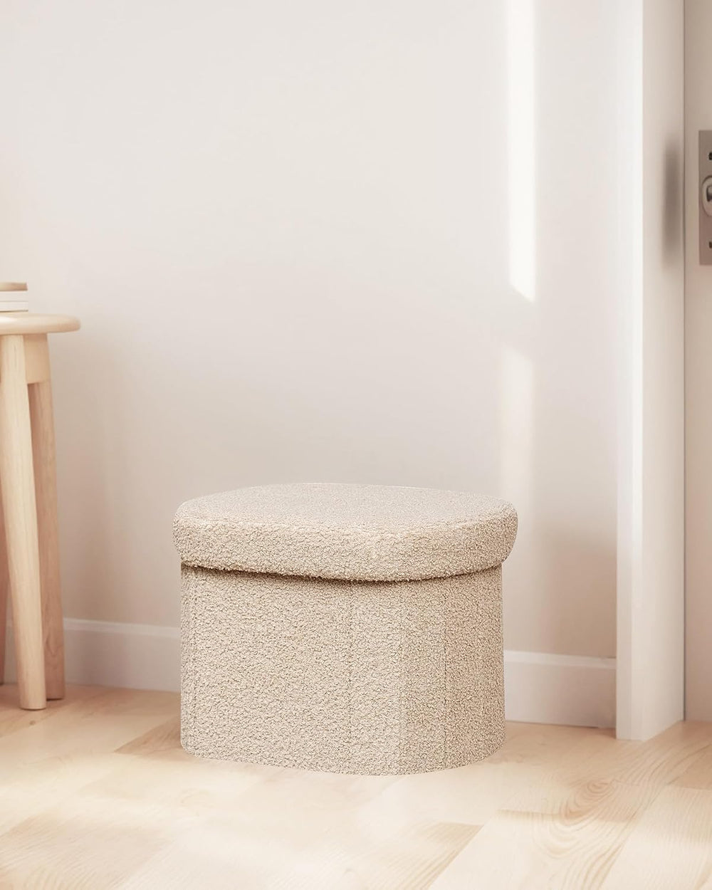 B FSOBEIIALEO Storage Ottoman for Dorm Room, Boucle Folding Storage Ottoman F...