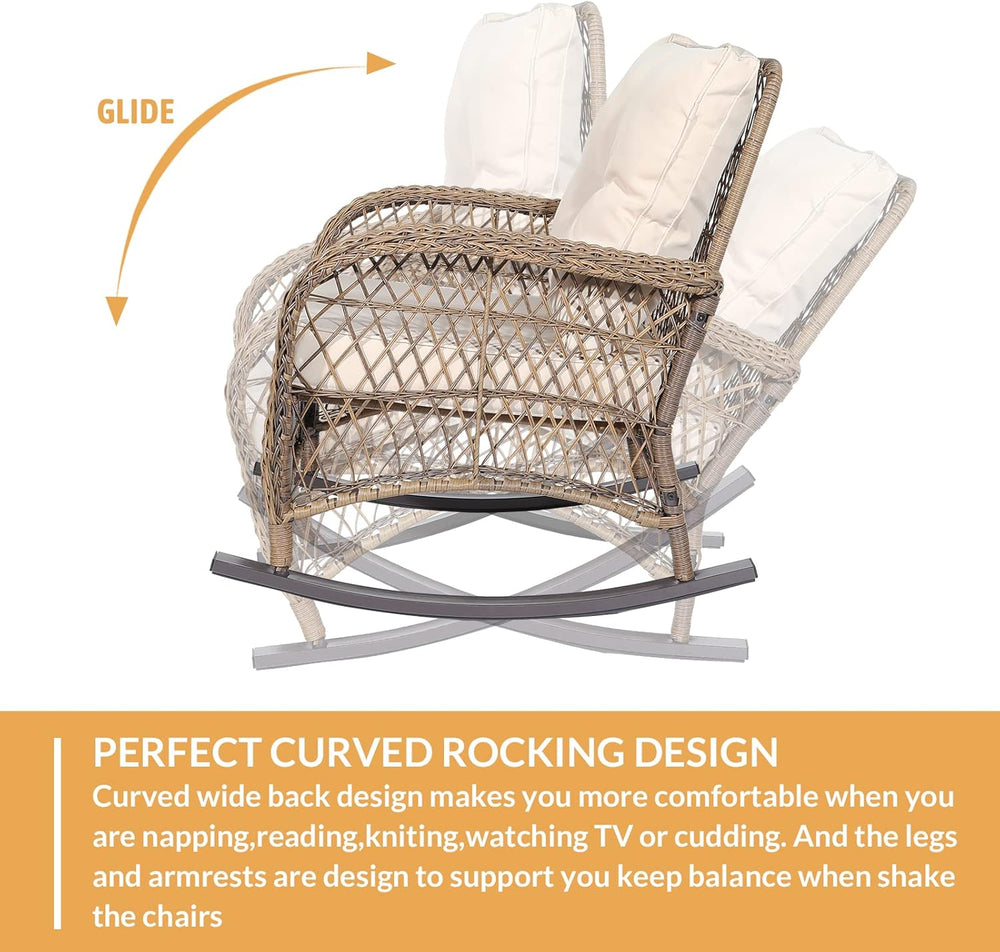Outdoor Wicker Rocking Chair with Thickened Cushions, All-Weather Rattan Pati...