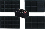 Set of 4 Stackable Jewelry Trays Organizer, Velvet Earring Organizer, Jewelry Organizer Showcase Display Drawer Organizer Storage, Earring Holder Necklace Bracelet Ring Accessary Organizers (Black)