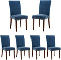COLAMY Upholstered Parsons Dining Chairs Set of 6, Fabric Dining Room Kitchen Side Chair with Nailhead Trim and Wood Legs - Dark Blue