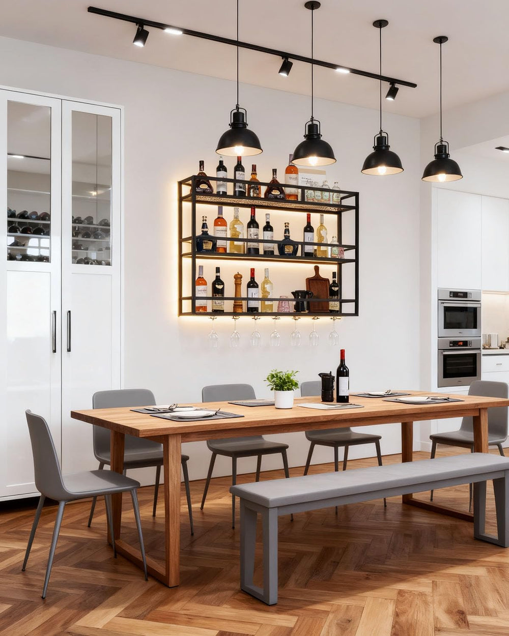 Wall-Mounted Wine Rack, 39" Metal Bar Shelves with Bottle Glass Holder |...