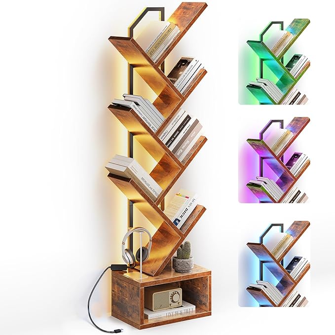 Casaottima 6-Tier Tree Bookshelf — Narrow Floor Standing Bookcase, Tall Steel...