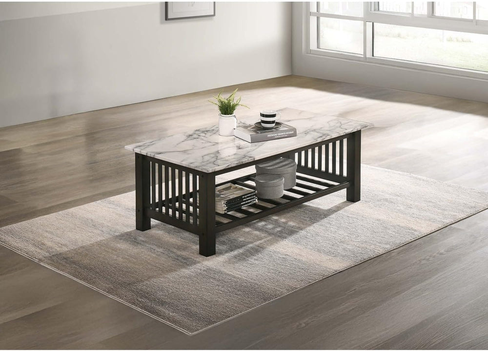 Contemporary 3pc Occasional Table Set Faux Marble Top Open Storage