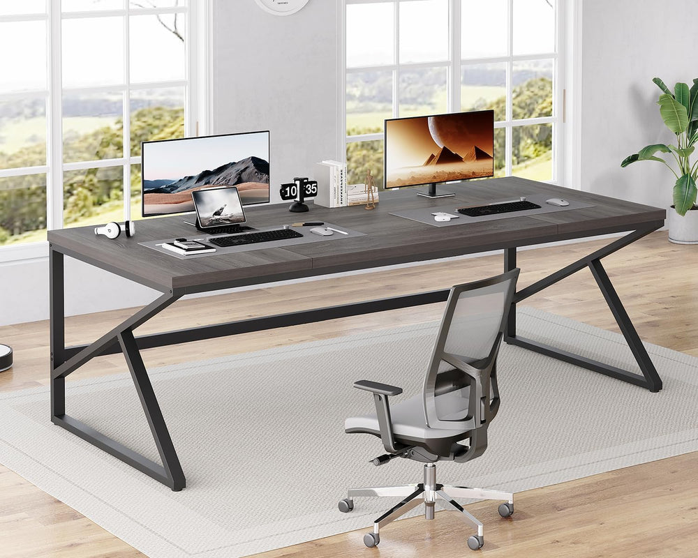 HSH 78" Extra Long Home Office Desk, Industrial Wood Computer Desk Gray