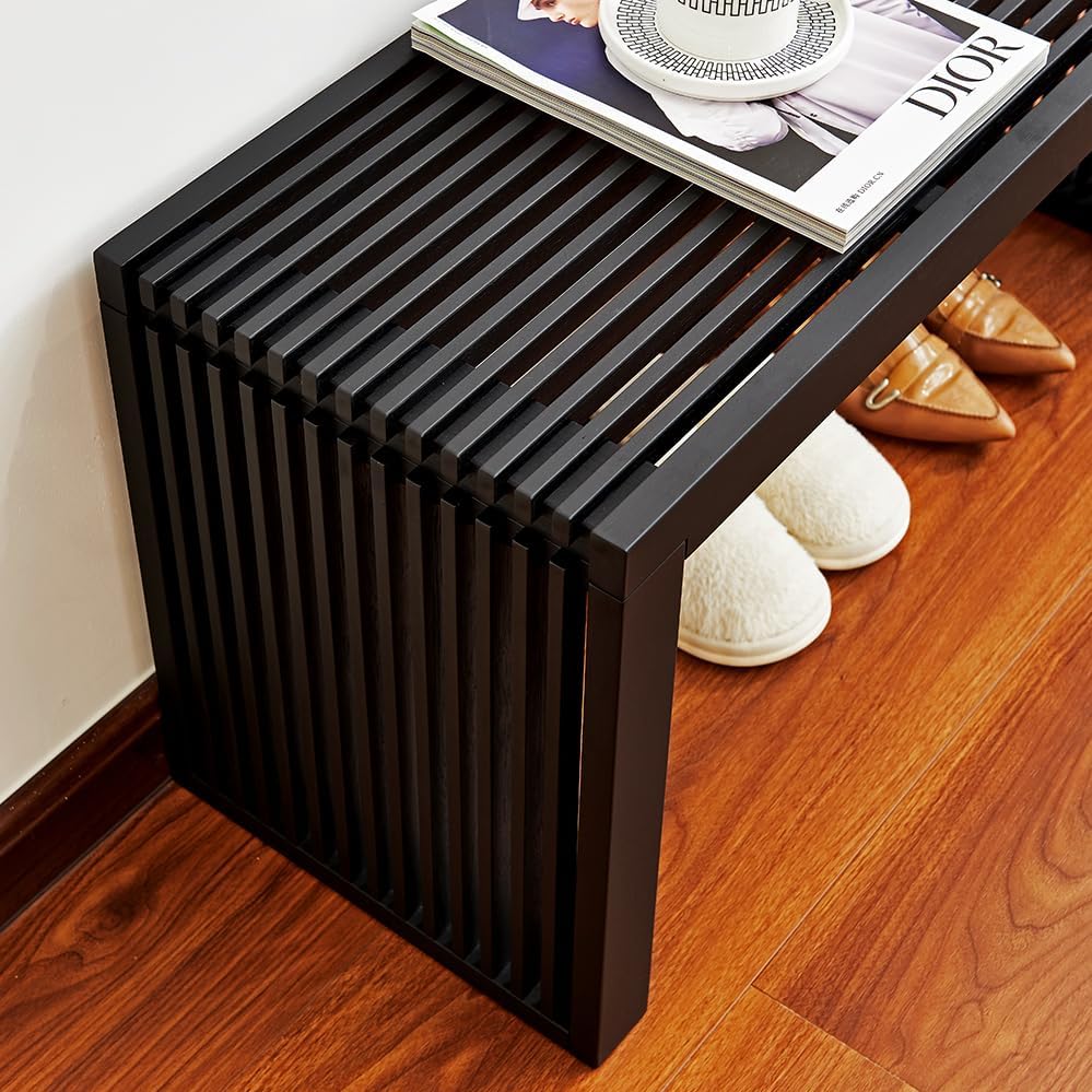 Versatile Wooden Slatted Bench - Sleek Modern Design for Dining, Entryway, Be...