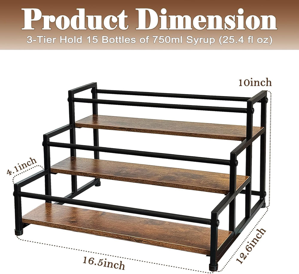 Klxuyuo 3-Tier Coffee Syrup Rack for 15 Bottles (750ml) –Sturdy Coffee Syrup ...