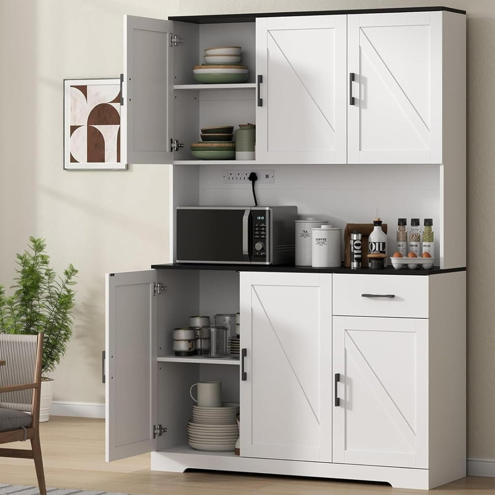 71" Pantry Cabinet,Kitchen Pantry Storage Cabine with Power Outlet,Farmh...