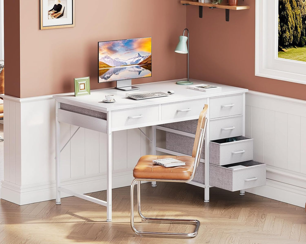 Casaottima 40 Inch Small Computer Desk with 6 Drawers, Reversible Storage Des...