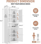 72" Metal Kitchen Pantry Cabinet - Heavy Duty Stainless Steel Frame, 5 Adjustable Shelves, Freestanding Storage Cabinet for Kitchen/Pantry/Bathroom, Tool-Free Assembly & Silent Magnetic Doors(White)