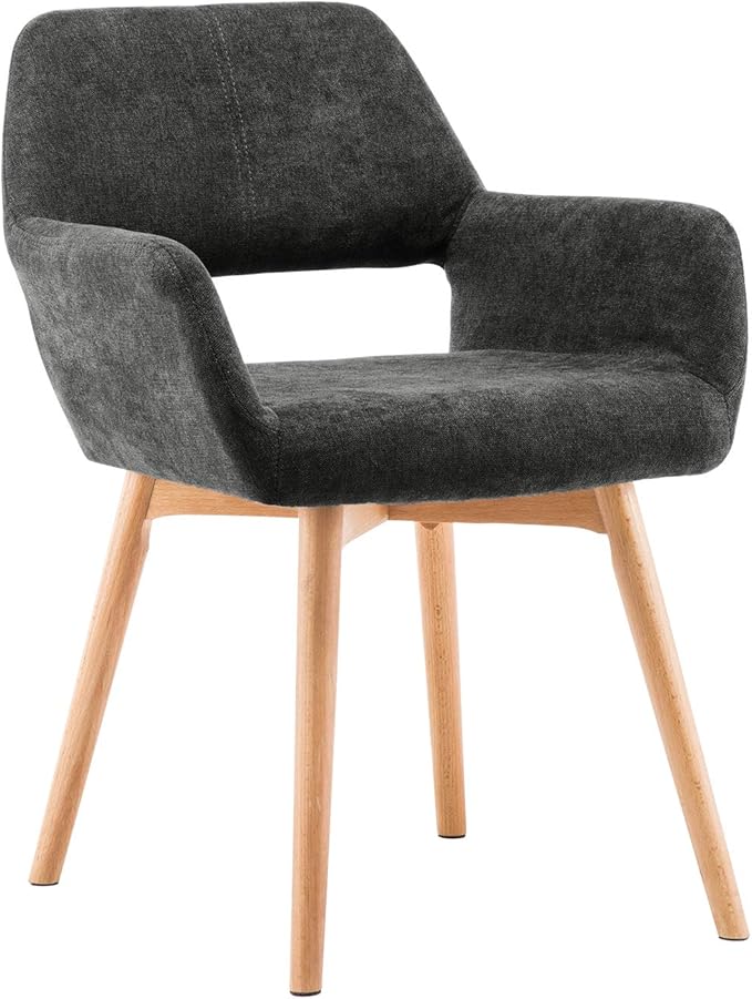 Mid Century Modern Dining Chairs Set of 4 & 2 & 6 Comfy Accent Chair Upholstered Fabric Kitchen Dining Living Room Chairs for Bedrooms Waiting Room Home Arm Desk Chair No Wheels (Charcoal, 4)