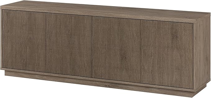 Henn&Hart Fluted TV Stand for TVs up to 75" with 2 Concealed Ribbed Storage Cabinets and Adjustable Shelves for Living Room, Family Room, or Office, Weathered Gray