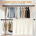 Black Adjustable Closet Rod 18-92 Inches, Heavy Duty Metal Clothes Hanging Rod, Rust-Proof Non-Slip Wardrobe Bar for Closet, Laundry Room, RV