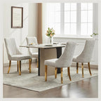 Dining Chairs Set of 4，Modern Channel Tufted Upholstered Dining Chairs with Golden Stainless Steel Legs, Comfortable Chenille Fabric Kitchen Chairs for Dining Room (Beige, 4pc)
