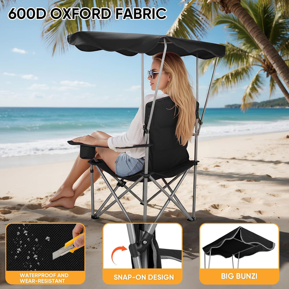 Northroad Folding Camping Chairs with Canopy Shade, Beach Chair w/Cup Holders...