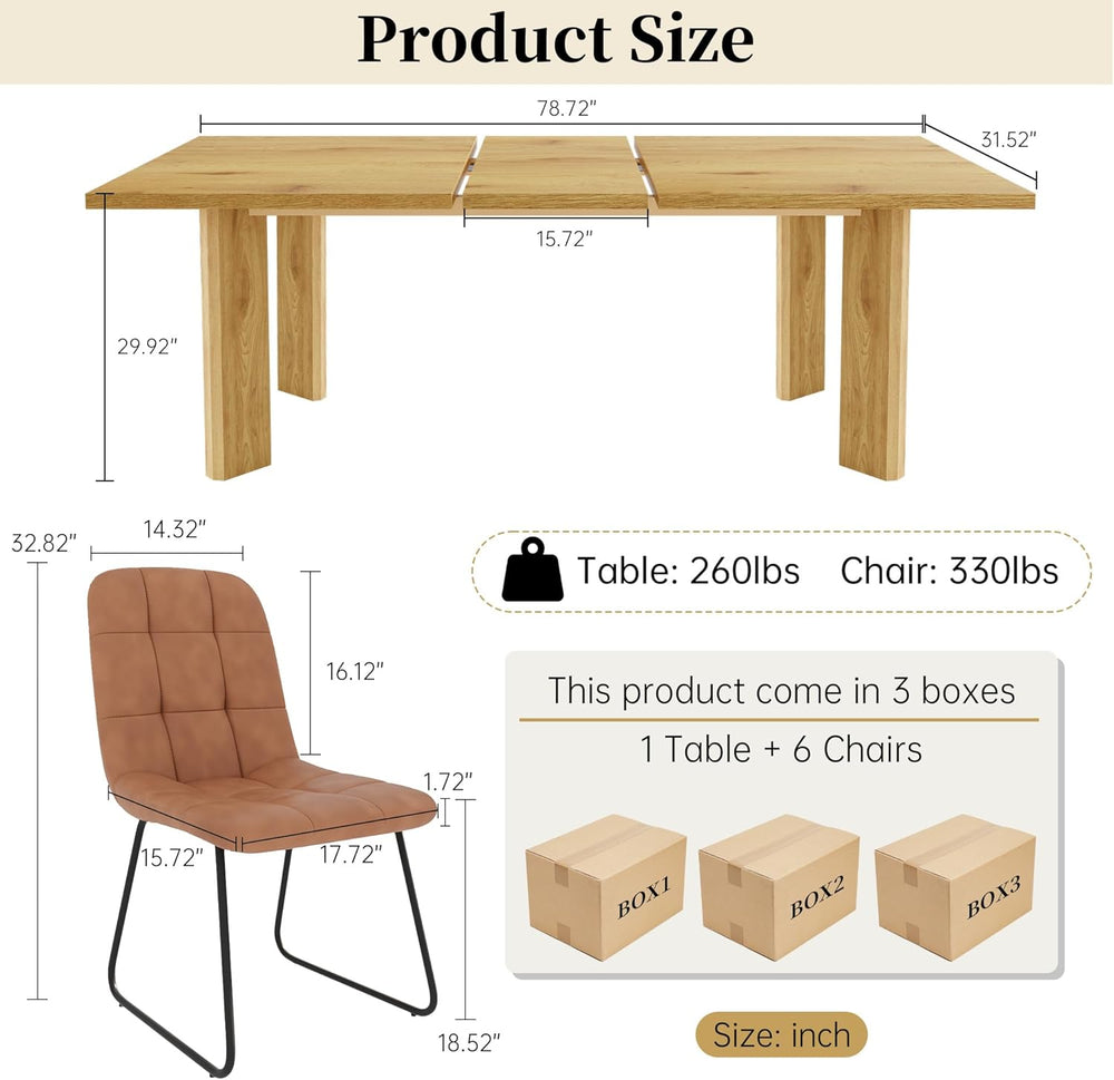 HIPIHOM Extendable Dining Table Set for 6, Seats 6-8 | MDF Farmhouse Extends ...