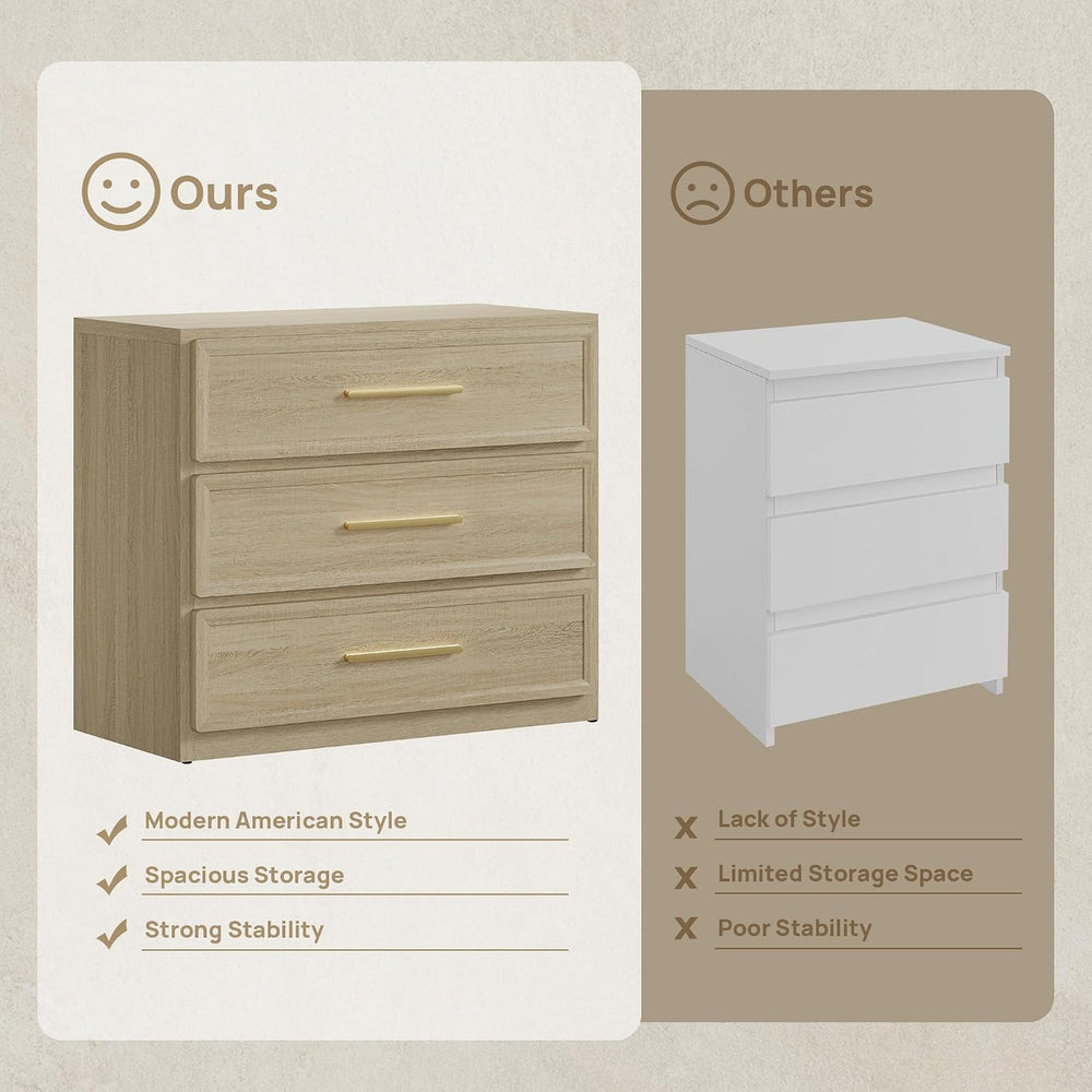 SICOTAS Oversized Night Stand Set 2 for Bedroom 3 Drawer Bedsideside Table | ...