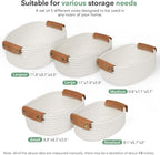 ECDYQXVU Small Woven Storage Baskets Cute Cotton Rope Basket Set 5 Pack | 5 Sizes Set, Leather Handles, Keeps Shape, Easy to Clean, Living Room, Bathroom, Drawer Organizer, Socks, Cosmetics, Decor