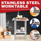 DuraSteel 24x18 Stainless Steel Work Table - NSF Commercial Prep Metal Table - Outdoor Pizza Oven Stand w/Under Shelf - Kitchen Island Laundry Utility Garage Microwave Stand Large Rolling Storage Cart