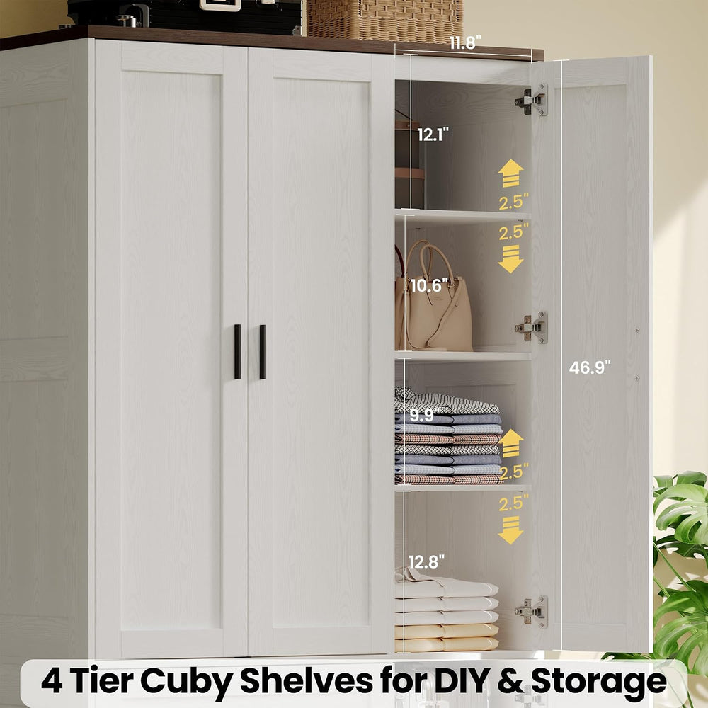 ANCTOR 3-Door Armoire Wardrobe Closet with 2 Drawers and Shelves, White