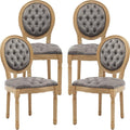 French Country Dining Chairs Set of 4, Gray Kitchen & Dining Room Chairs, Velvet Kitchen Chairs, Tufted Upholstered, Wood Legs, Sillas De Comedor (Velvet, Grey, 4 Pcs)