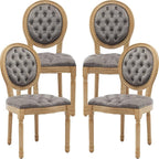 French Country Dining Chairs Set of 4, Gray Kitchen & Dining Room Chairs, Velvet Kitchen Chairs, Tufted Upholstered, Wood Legs, Sillas De Comedor (Velvet, Grey, 4 Pcs)