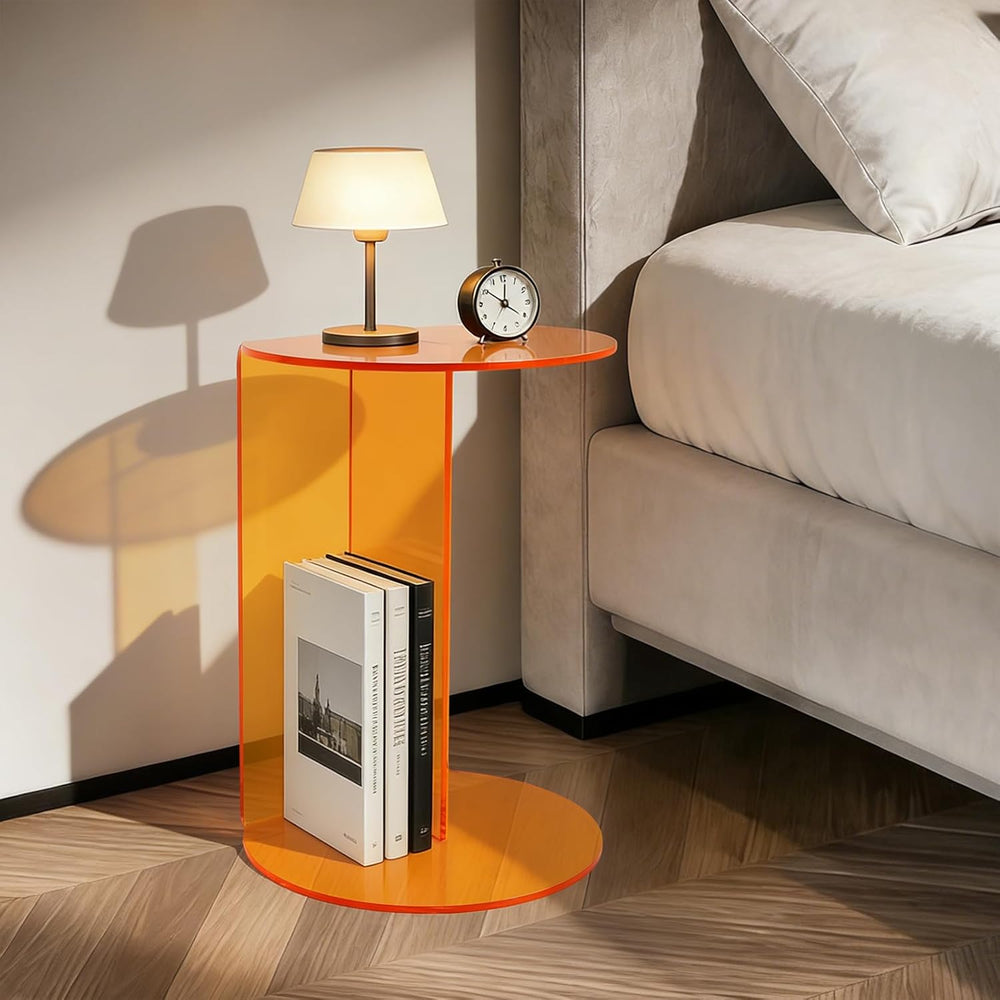Acrylic Side Table, Modern Semicircle Clear End Table for Living Room Bedroom...