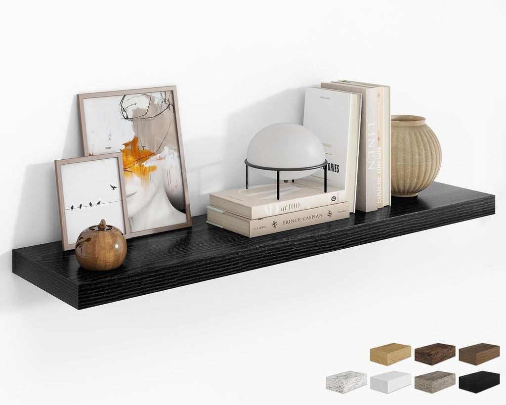 RICHFOCUS 48Inch Floating Shelves for Wall 1 Pack Shelves for Bedroom|Kitchen|Bathroom Wall Mounted Rustic Wood Floating Shelf with Invisible Brackets for Books|Storage|Decor, Black