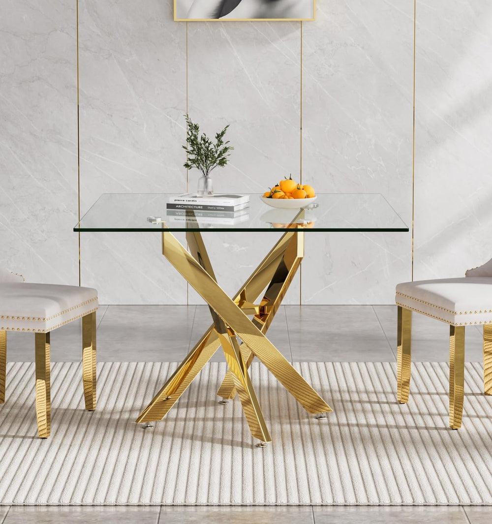 Henf 36'' Tempered Glass Dining Table for 2-4 People, Square Kitchen ...
