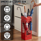 Square Metal Umbrella Holder, Square Free Standing Umbrella Rack Decorative Umbrella Holder Hollow Cutout Pattern Design for Umbrella Cane Entryway Home Office 19.49" X 6.1" X 6.1"(Red hollowed out)