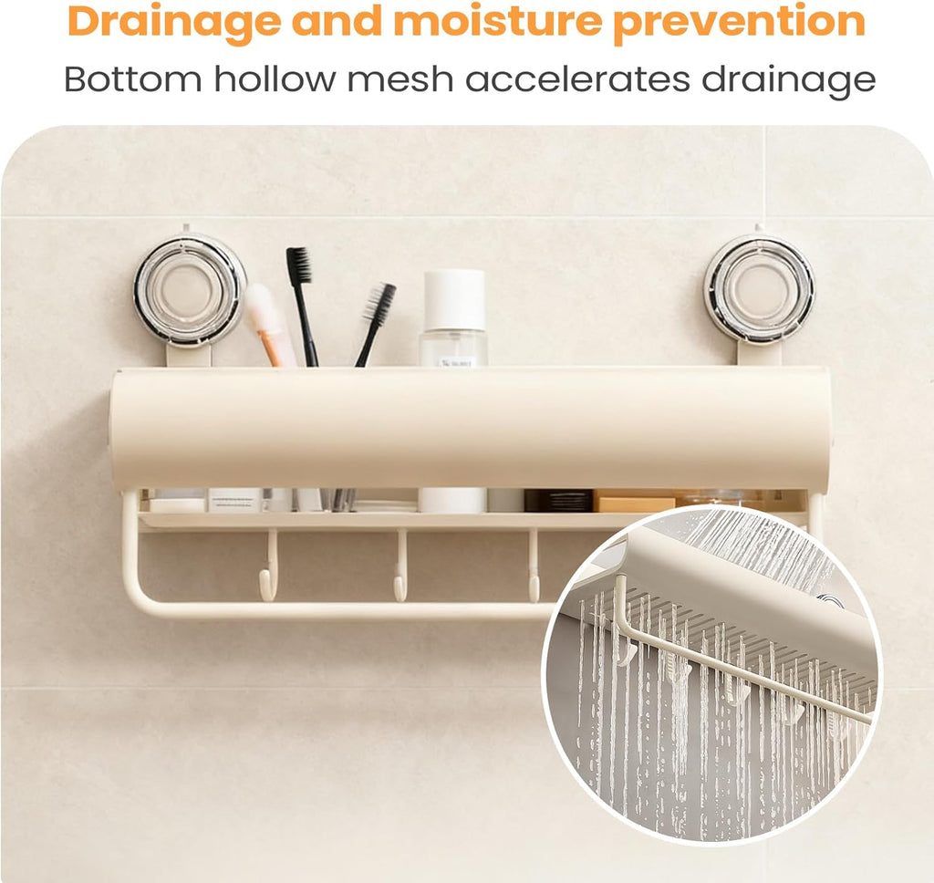 Bathroom Rack - Drill Free Shower Organizer, Rustproof Shelf, Adhesive Wall Mount, Hanging Hooks Bar | Space Saving Shower Storage for Shampoo Soap Body Wash Home Kitchen Apartment Dorm Accessories