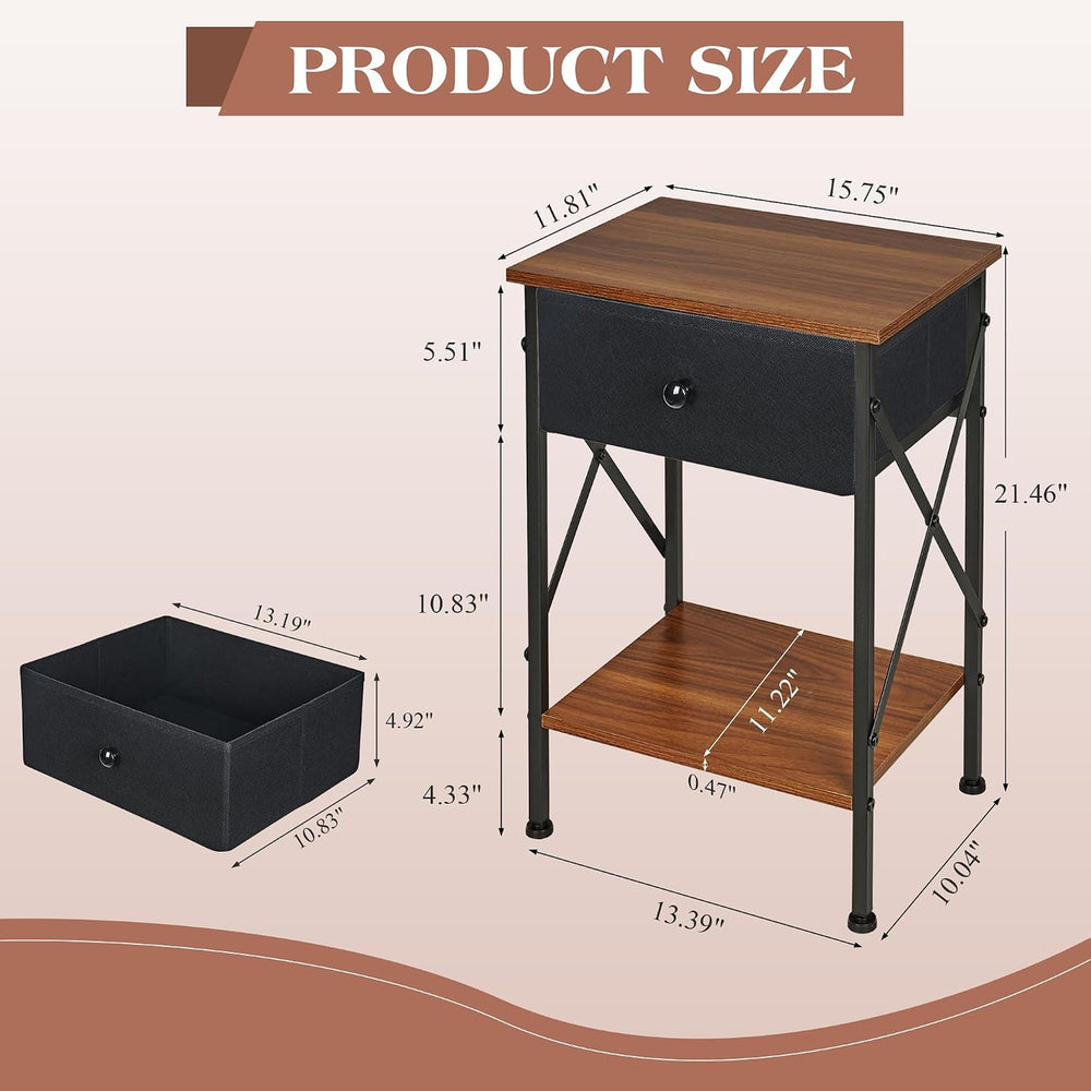 VECELO Nightstand Set of 2, X-Design End Side Table with Fabric Storage Drawe...