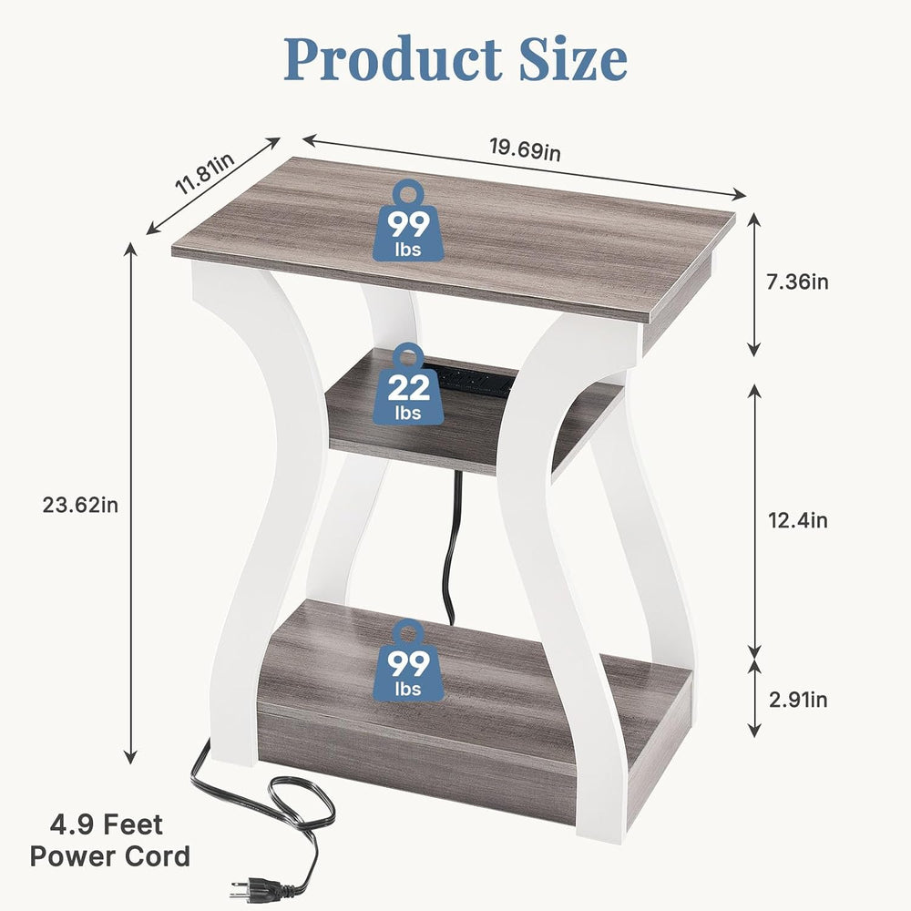 OLIXIS End Table with Charging Station, Modern Curved Nightstand Set of 2
