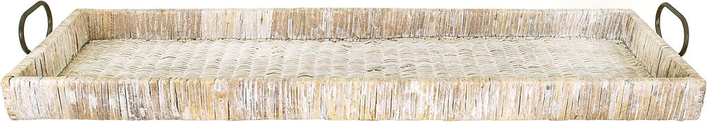 Creative Co-Op Oversize Decorative Rattan Tray with Metal Handles, Distressed...