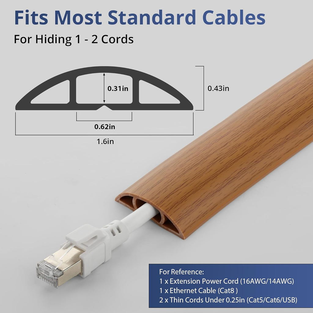 ZhiYo 5.6ft Cord Covers for Wires on Floor, Cord Hider Floor Hide Extension Cords, Soft PVC Cable Cover Cable Protector, Wire Cavity W0.62in H0.31in, Yellow Oak Wood