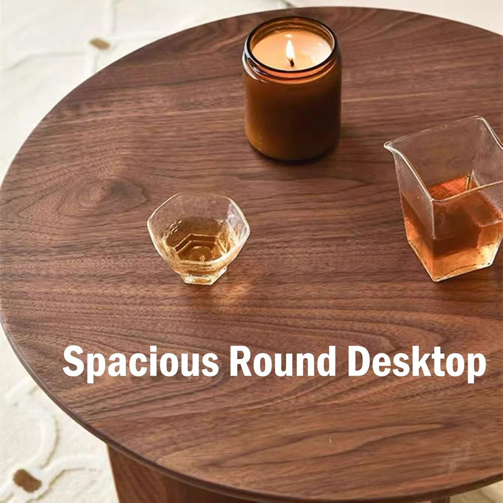 YUNMUAIR-Solid Wood Side Table Round End Table in Walnut Finish Wood Tabletop...