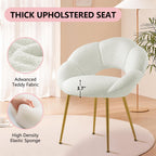 Petal Makeup Vanity Chair with Back,Modern Dining Chair,Upholstered Desk Chair for Girls with Gold Metal Legs for Home Office,Bedroom, (White)
