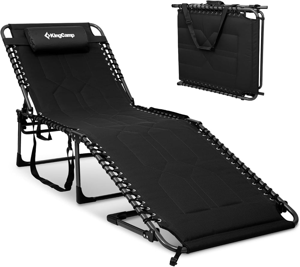 KingCamp Oversized Tanning Chair Padded Lounge Chair, Black | Extra-Wide Padd...