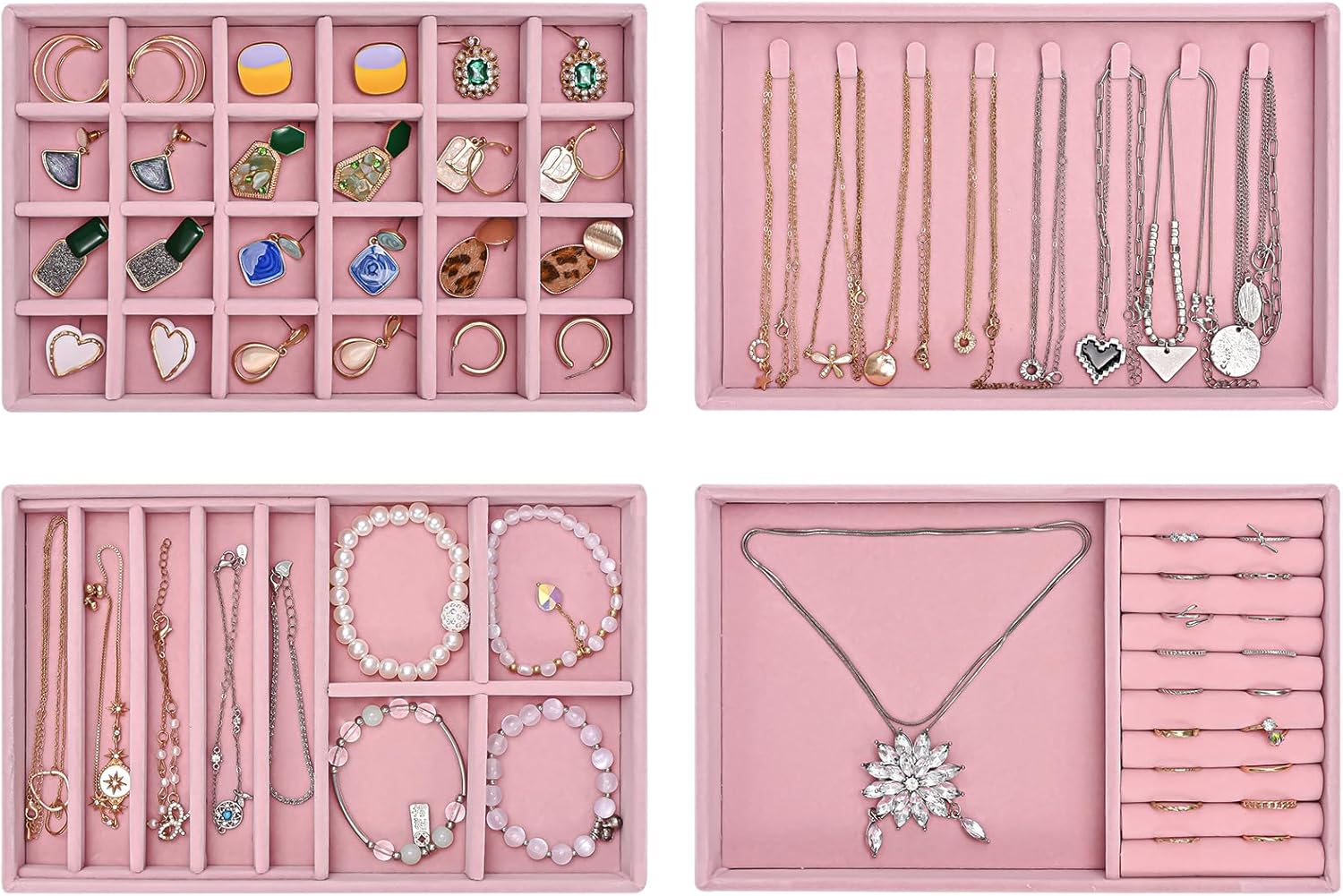 ProCase Stackable Jewelry Organizer Trays for Drawers, Jewelry Drawer Inserts Container Display Case Storage for Earring Necklace Rings Bracelet with Removable Dividers -Dustypink, 4 Layers