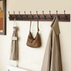 IBosins 34'' Coat Rack Wall Mount with 10 Decorative Tri-Hooks, Heavy Duty Wood Coat Hanger, Rustic Coat Hooks Rail for Entryway Living Room Coat Scarf Bag Towel Hat