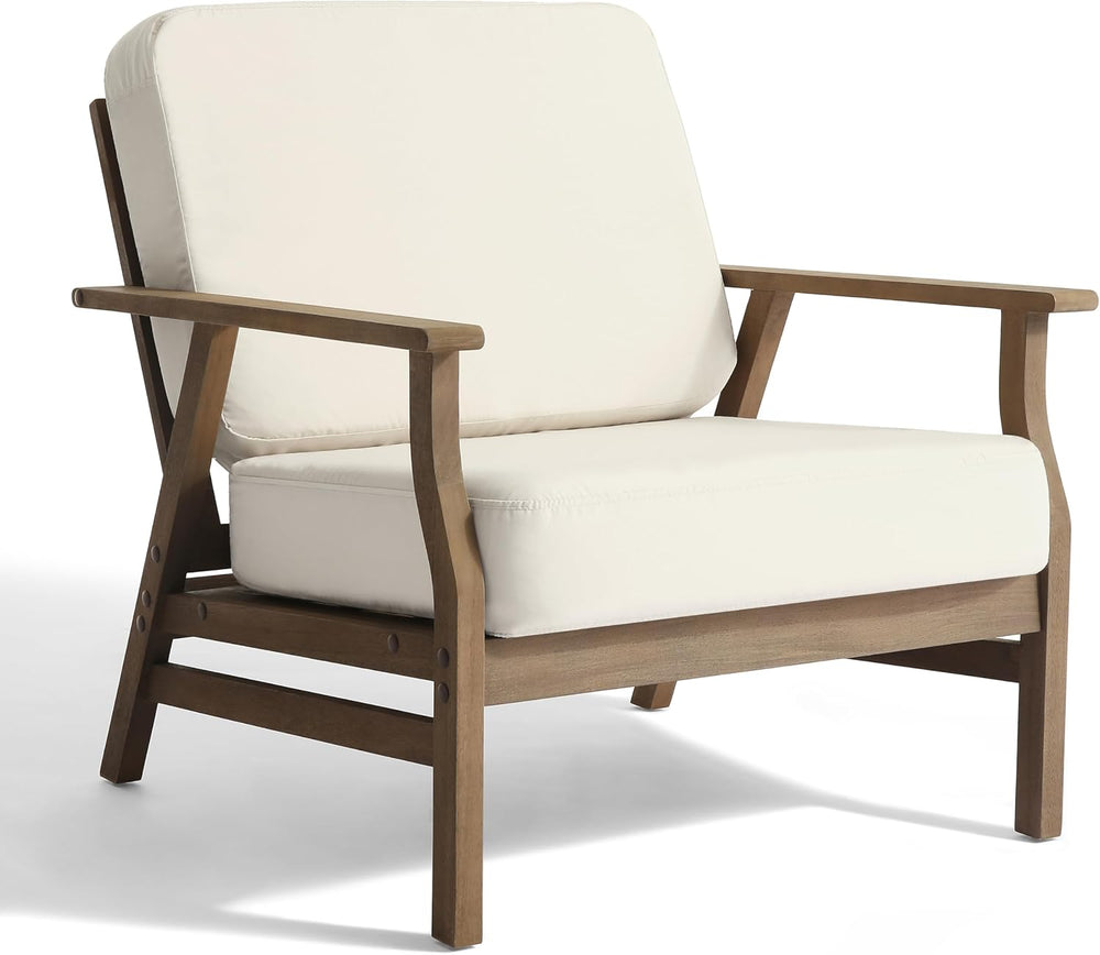 3 Piece Wood Patio Chair Outdoor Bistro Set, Outdoor Armchair All Weather Pat...