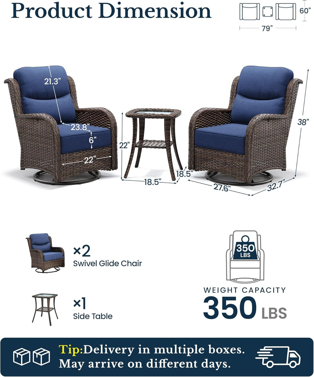 HILLGA Luxury Outdoor Swivel Rocker Patio Chairs of 2 with 6 Inch Thick Cushi...
