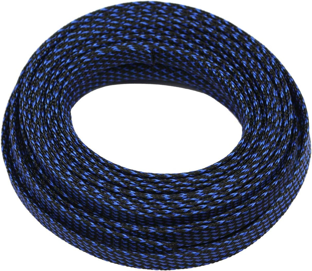 30ft PET Expandable Sleeving Wire Cable Sleeve (1/4", Blue&Black)
