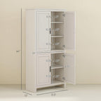 HOMCOM 64" Kitchen Pantry Cabinet Freestanding with 4 Doors Antique White | Storage Cabinet, 3 Adjustable Shelves, for Dining Room