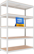 HOMEDANT House Lift-Beam White Boltless Heavy Duty Garage Storage Shelving Adjustable 5-Tier Metal Shelves Laminated Shelf Industrial Utility Rack Pantry 48.1" W x 24.4" D x 71.3" H 1Pack