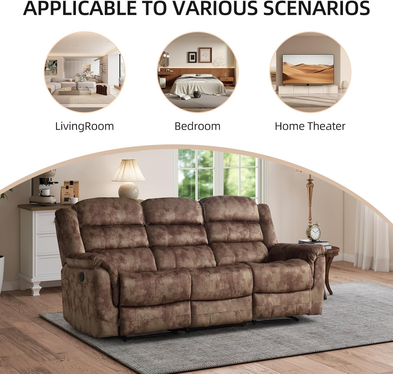 2 Pieces Reclining Couch Furniture Set, Overstuffed Reclining Loveseat Couch and Wide 3PC Bonded Recliner Sofa Set for Living Room, Brown